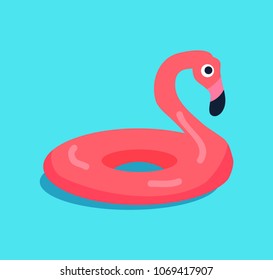 Rubber Flamingo Ring Isolated on Blue Background vector illustration with abstract pink bird for swimming, beautiful flamingo ring with round shape