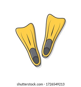 Rubber Flippers For Swimming Vector Icon Illustration. Swimming Fins Icon. Diving Flippers. Diving Equipment