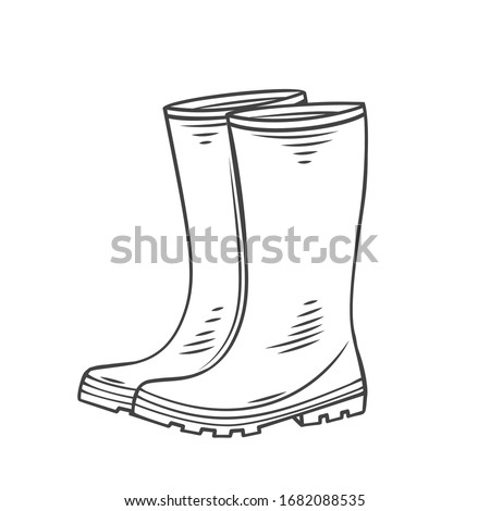 Rubber Garden boots. Protection shoes, waterproof footwear or working uniform. Waterproof footwear. Outline vector illustration.
