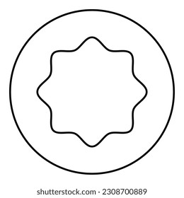 Tapón de goma bajo octógono redondeado en contorno circular línea de contorno icono de color negro ilustración vectorial delgado estilo plano