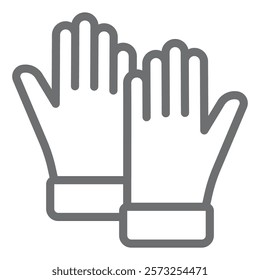 Rubber glove pair line icon, laundry service concept. Vector graphics. Housework rubber gloves, housekeeping sign on white background, outline style icon for mobile or web design