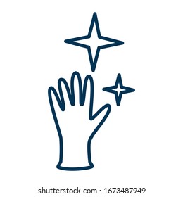 Rubber glove and stars of brilliance and radiance of clean, fresh, hygiene and shine in house. Cleaning, fresh, hygiene and shine. Outline thin line vector illustration. Editable stroke.