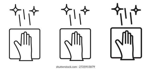 Rubber gloves and cleaning cloth linear icon set isolated on transparent background. Household cleaning and hygiene symbols for surface care, sanitation and home maintenance designs. Editable stroke.