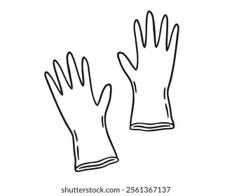 Rubber gloves for cleaning doodle hand drawn icon. Outline drawing rubber gloves line clipart symbol. Vector illustration