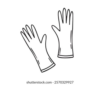 Rubber gloves for cleaning doodle hand drawn icon. Outline drawing rubber gloves line clipart symbol. Vector illustration