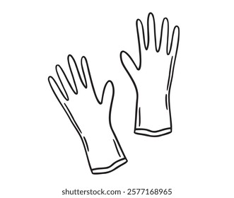 Rubber gloves for cleaning doodle hand drawn icon. Outline drawing rubber gloves line clipart symbol. Vector illustration