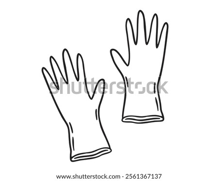 Rubber gloves for cleaning doodle hand drawn icon. Outline drawing rubber gloves line clipart symbol. Vector illustration