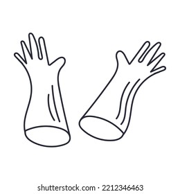 Guantes de goma para la limpieza en forma de doodle dibujado a mano. Ilustración vectorial sobre fondo blanco.