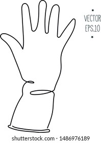 rubber gloves for cleaning, medicine and cosmetology. Freehand drawing in one continuous line, schematic illustration in the style of minimalism
