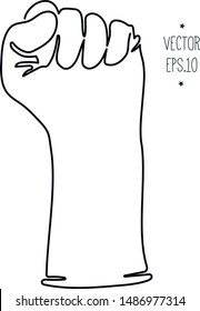 rubber gloves for cleaning, medicine and cosmetology. Freehand drawing in one continuous line, schematic illustration in the style of minimalism. fist gesture.