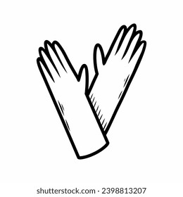 Guantes de goma para limpiar. Ilustración del doodle vectorial. Icono dibujado a mano sobre fondo blanco.