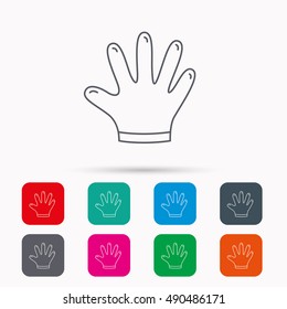 Rubber gloves icon. Latex hand protection sign.