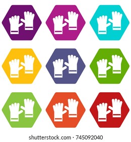 Rubber gloves icon set many color hexahedron isolated on white vector illustration