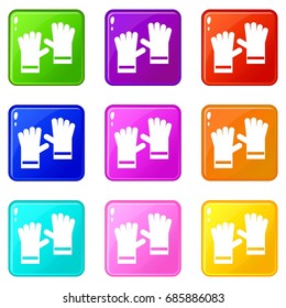 Rubber gloves icons of 9 color set isolated vector illustration