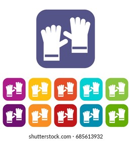 Rubber gloves icons set vector illustration in flat style in colors red, blue, green, and other