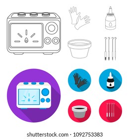 Rubber gloves, ink and other equipment. Tattoo set collection icons in outline,flat style vector symbol stock illustration web.