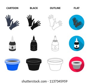 Rubber gloves, ink and other equipment. Tattoo set collection icons in cartoon,black,outline,flat style vector symbol stock illustration web.