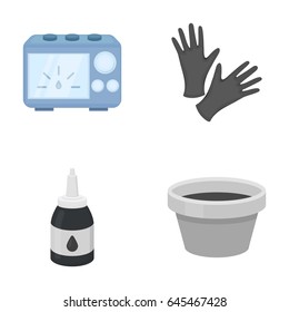 Rubber gloves, ink and other equipment. Tattoo set collection icons in cartoon style vector symbol stock illustration web.