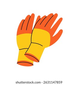 Rubber gloves, insulated bright illustration. Hand gloves. product for care of agricultural crops. Gardening tools. Suitable for ecology, garden, cleaning, household, packaging design, infographics