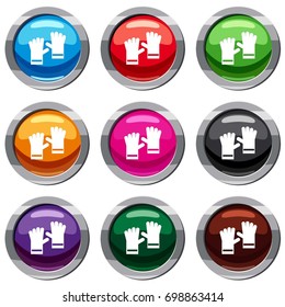 Rubber gloves set icon isolated on white. 9 icon collection vector illustration
