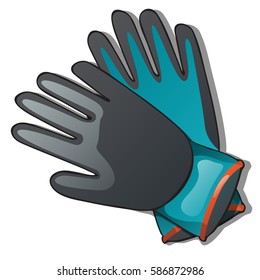 Rubber gloves for working in the garden isolated on a white background. Cartoon vector close-up illustration.
