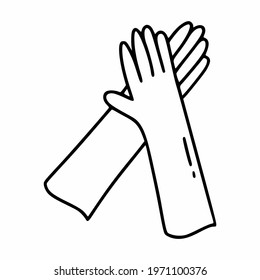Rubber gloves for working in garden and vegetable. Hand protection. Vector illustration in doodle style.