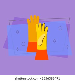 Rubber gloves. Yellow gloves for garden works. Agriculture attributes concept. Vector illustration can be used for topics like gardening, cleaning, housekeeping