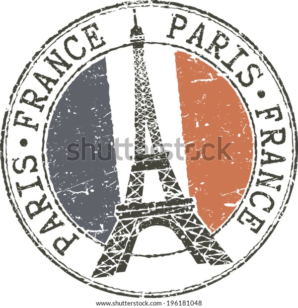 エッフェル塔とフランス国旗を持つゴムのグランジスタンプ パリ フランス のベクター画像素材 ロイヤリティフリー