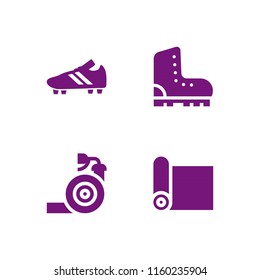 rubber icon. 4 rubber set with boot, garden hose, soccer shoe and yoga mat vector icons for web and mobile app