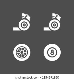 rubber icon. 4 rubber set with car wheel, garden hose and ball vector icons for web and mobile app