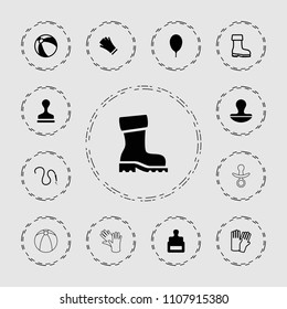 Rubber icon. collection of 13 rubber filled and outline icons such as stamp, beach ball, balloon, glove, boot, gloves, water hose. editable rubber icons for web and mobile.