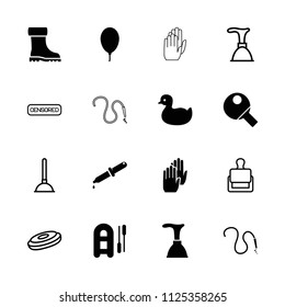 Rubber icon. collection of 16 rubber filled and outline icons such as duck, plunger, inflatable boat, balloon, table tennis, stamp. editable rubber icons for web and mobile.