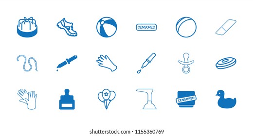 Rubber icon. collection of 18 rubber filled and outline icons such as stamp, duck, beach ball, censored, gloves, boot, hockey puck. editable rubber icons for web and mobile.