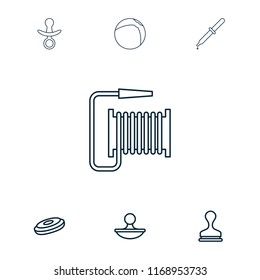 Rubber icon. collection of 7 rubber outline icons such as stamp, hockey puck, pacifier, beach ball, water hose. editable rubber icons for web and mobile.