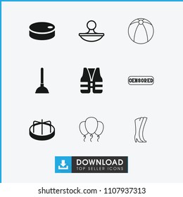 Rubber icon. collection of 9 rubber filled and outline icons such as child playground carousel, plunger, hockey puck, life vest. editable rubber icons for web and mobile.