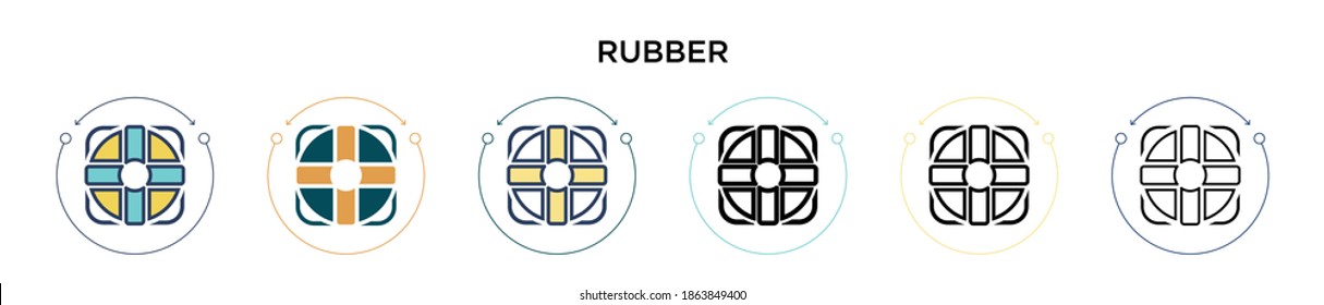 Rubber icon in filled, thin line, outline and stroke style. Vector illustration of two colored and black rubber vector icons designs can be used for mobile, ui, web