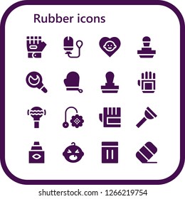  rubber icon set. 16 filled rubber icons. Simple modern icons about  - Glove, Tampon, Baby, Stamp, Enema, Gloves, Rattle, Toy, Plunger, Eye dropper, Inflatable, Eraser