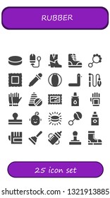rubber icon set. 25 filled rubber icons.  Collection Of - Puck, Tampon, Boots, Rattle, Stamp, Eye dropper, Beach ball, Duck, Toy, Gloves, Toys, Eyedropper, Glove, Baby, Plunger