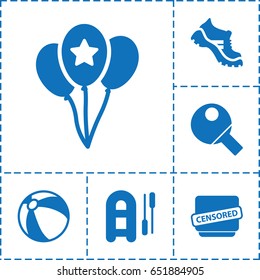 Rubber icon. set of 6 rubber filled icons such as beach ball, boot, censored, balloon, table tennis