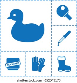 Rubber icon. set of 6 rubber filled icons such as boot, duck, glove, pipette, censored