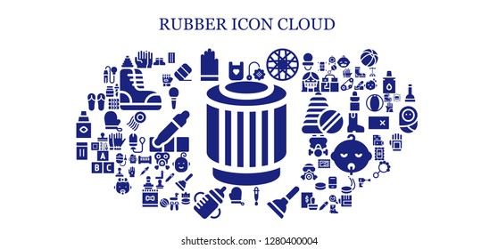  rubber icon set. 93 filled rubber icons. Simple modern icons about  - Pulley, Bib, Gloves, Toy, Spoke wheel, Dropper, Plunger, Feeding bottle, Inflatable, Sandals, Boots, Glove