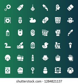 rubber icon set. Collection of 36 filled rubber icons included Beach ball, Bouncy castle, Toy, Rattle, Gloves, Wanted, Baby, Dropper, Gas mask, Pipette, Duck, Inflatable boat