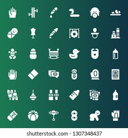 rubber icon set. Collection of 36 filled rubber icons included Gloves, Baby, Inflatable, Rattle, Beach ball, Eraser, Baby bottle, Dropper, Enema, Flipper, Wanted, Puck, Feeding bottle
