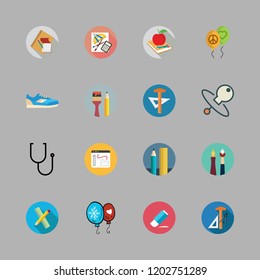 rubber icon set. vector set about sneaker, pacifier, balloons and stethoscope icons set.