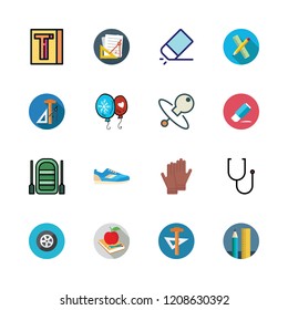rubber icon set. vector set about stethoscope, sneaker, school material and inflatable boat icons set.