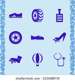rubber icon. rubber vector icons set foot on the pedal, stethoscope, pedal and woman shoe on the pedal