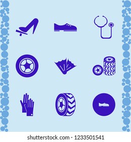 rubber icon. rubber vector icons set gloves, men shoes, stethoscope and flippers