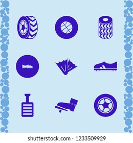 rubber icon. rubber vector icons set pedal, flippers, football shoe and car wheels