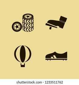 rubber icon. rubber vector icons set balloon, car wheels, foot on the pedal and football shoe