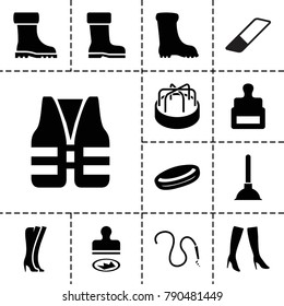 Rubber icons. set of 13 editable filled rubber icons such as stamp, woman boots, boot, hockey puck, life vest, child playground carousel, plunger, eraser